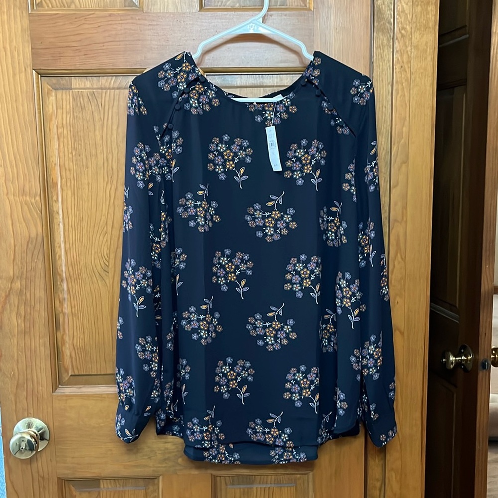 LOFT. XL NWT long sleeve blouse navy blue
